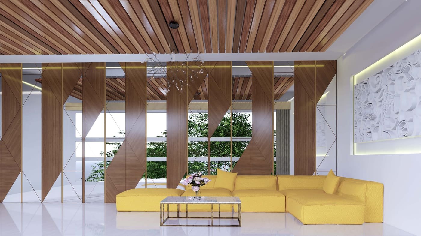 Feature Fin Lounge — Timber Fins · Ceiling · Furniture Layout